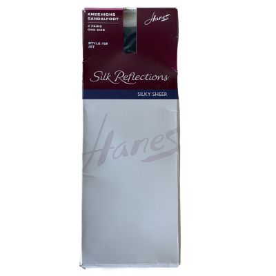 NEW 2 Pair Hanes Silk Reflections Silky Sheer Kneehighs Sandalfoot Jet Black